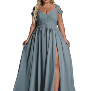 NWT 18W A-Line Cold Shoulder Pleated Floor-Length Chiffon Corset Dress